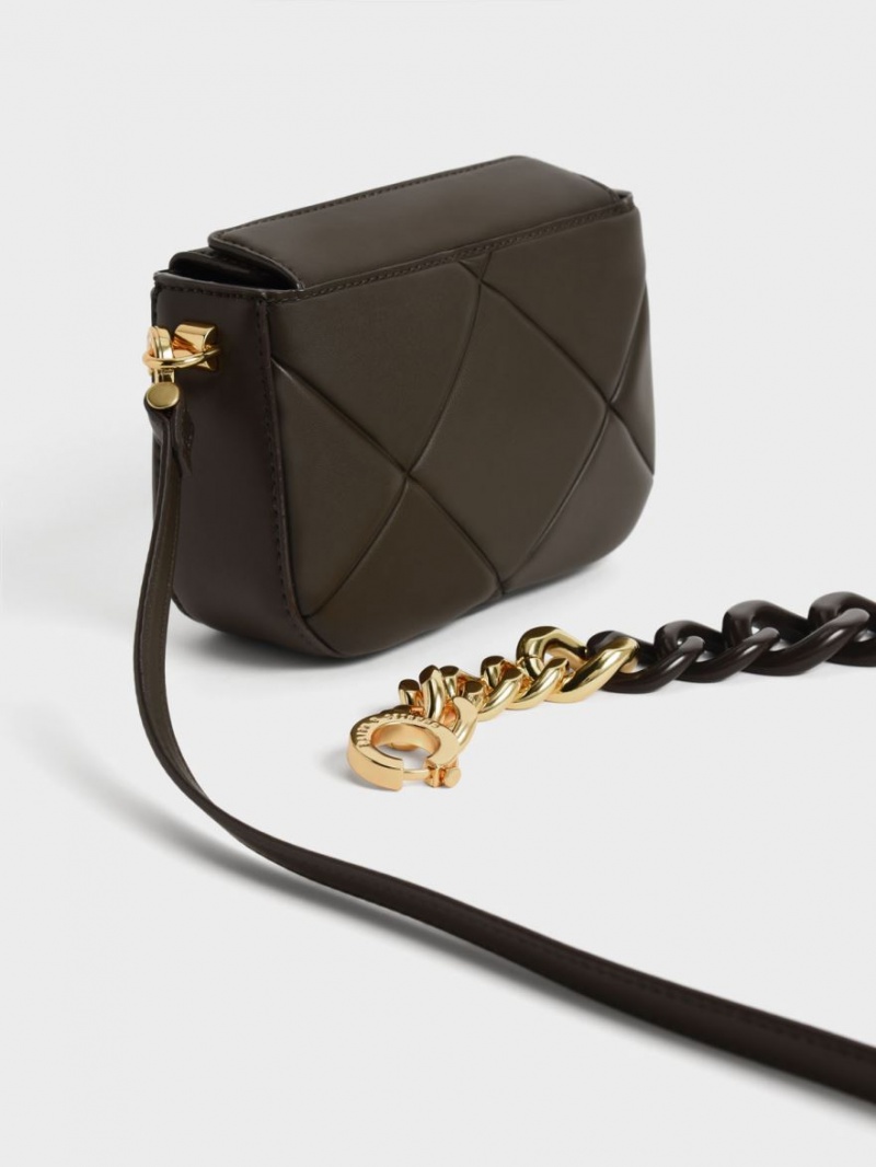 Geanta Tote Charles & Keith Mini Danika Grosolan Chain Căptușită Negrii | 635PJGNUT