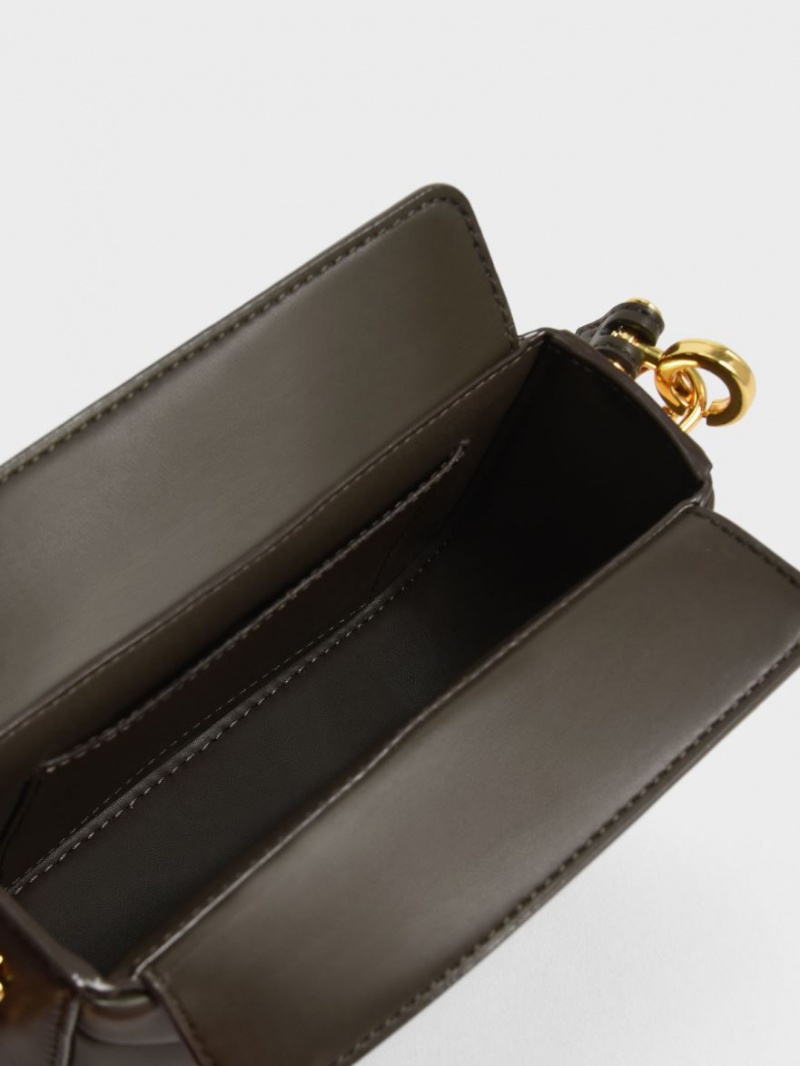 Geanta Tote Charles & Keith Mini Danika Grosolan Chain Căptușită Negrii | 635PJGNUT