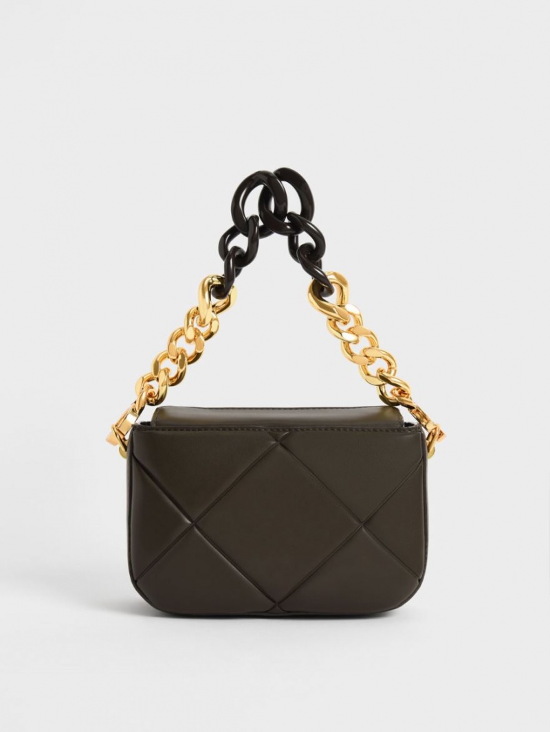 Geanta Tote Charles & Keith Mini Danika Grosolan Chain Căptușită Negrii | 635PJGNUT