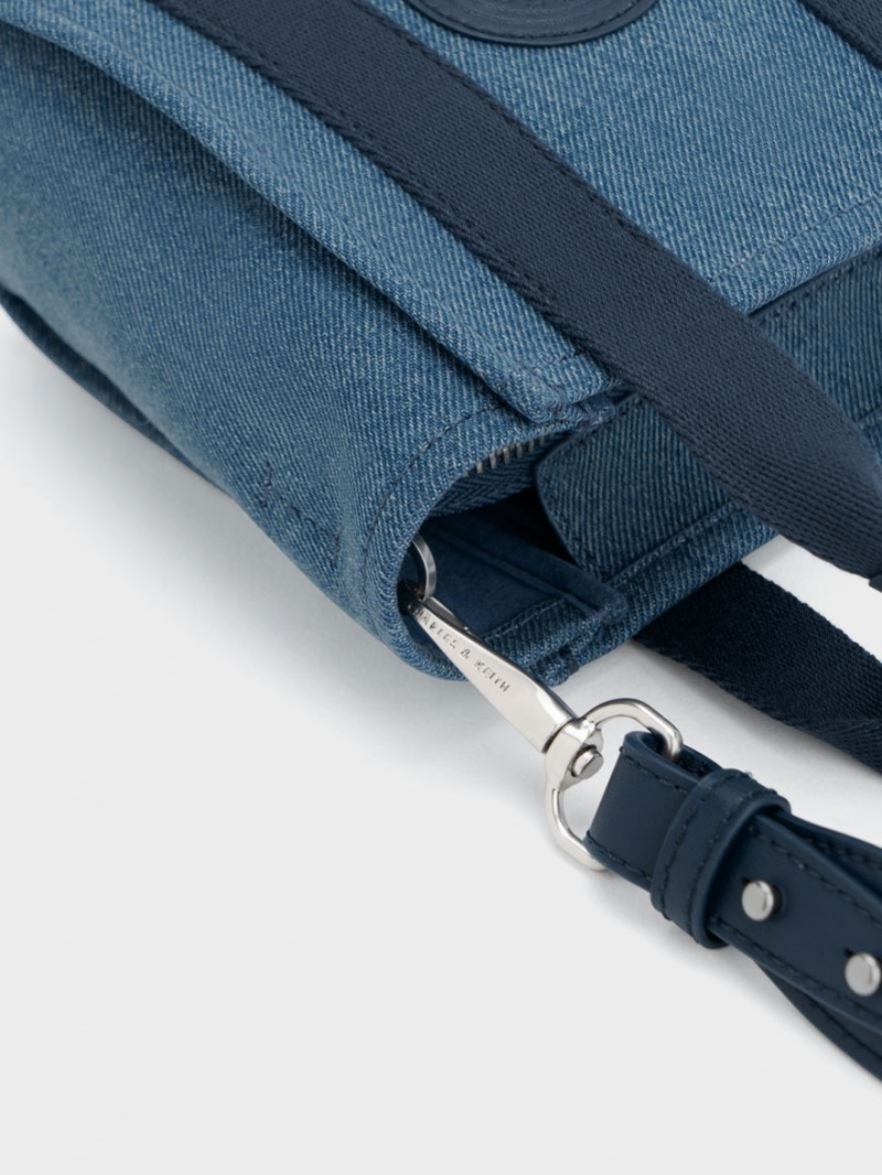 Geanta Tote Charles & Keith Mini Kay Denim Contrast-Trim Albastri | 612RJAEXG