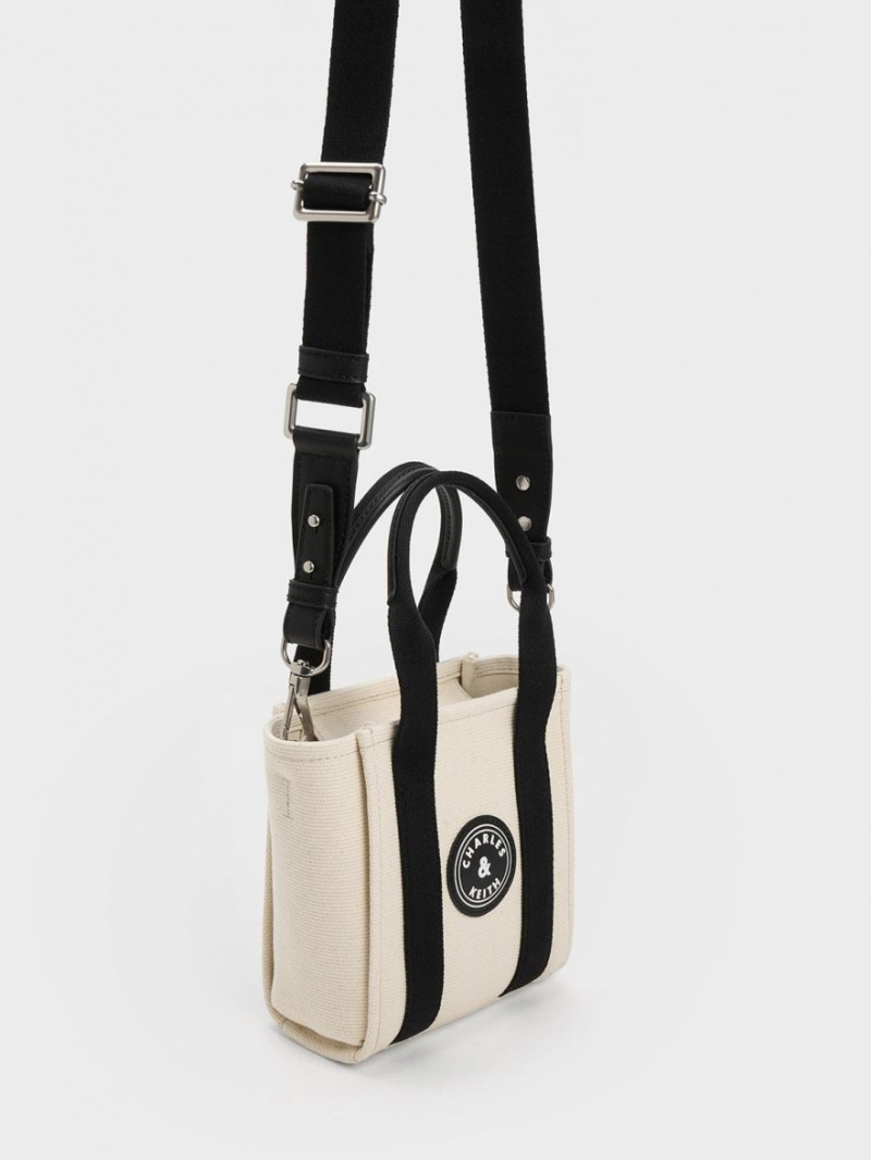 Geanta Tote Charles & Keith Mini Kay Panza Contrast-Trim Bej | 247LAPVEZ