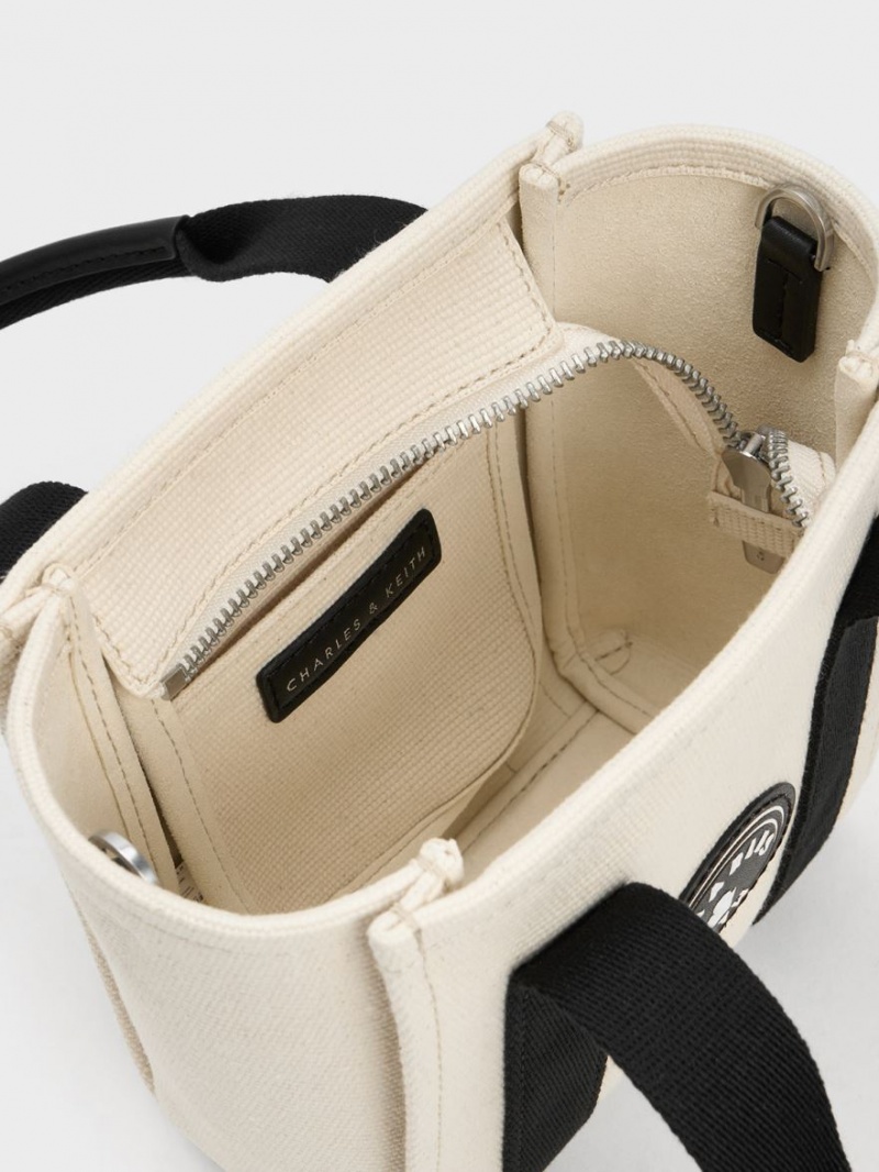 Geanta Tote Charles & Keith Mini Kay Panza Contrast-Trim Bej | 247LAPVEZ