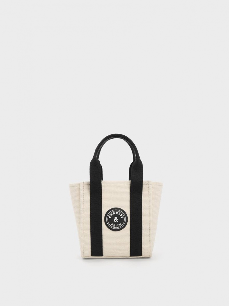 Geanta Tote Charles & Keith Mini Kay Panza Contrast-Trim Bej | 247LAPVEZ