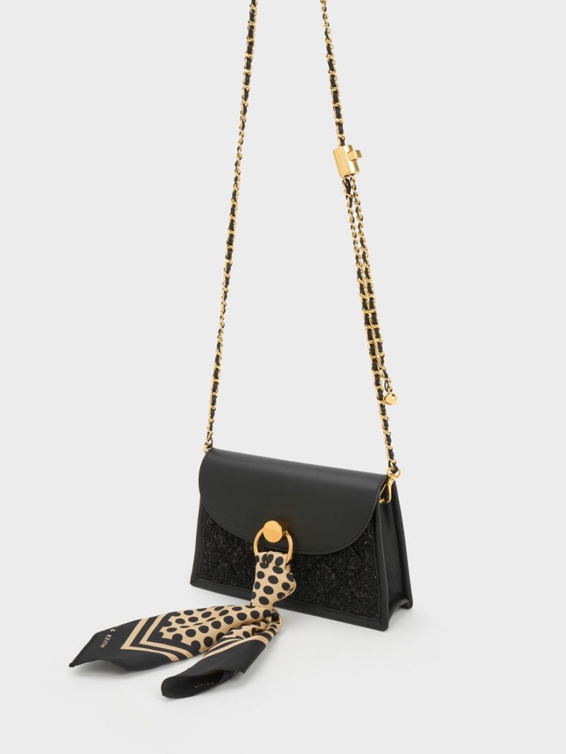 Geanta Tote Charles & Keith Mini Roza Beaded Handle Scarf Negrii | 038CEVWZT