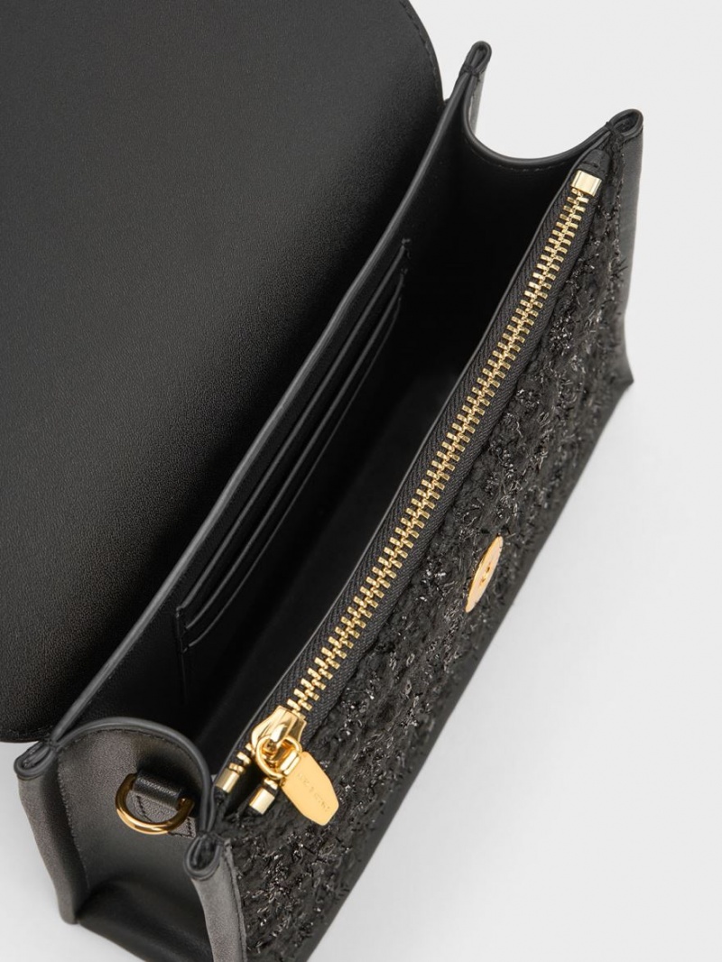 Geanta Tote Charles & Keith Mini Roza Beaded Handle Scarf Negrii | 038CEVWZT