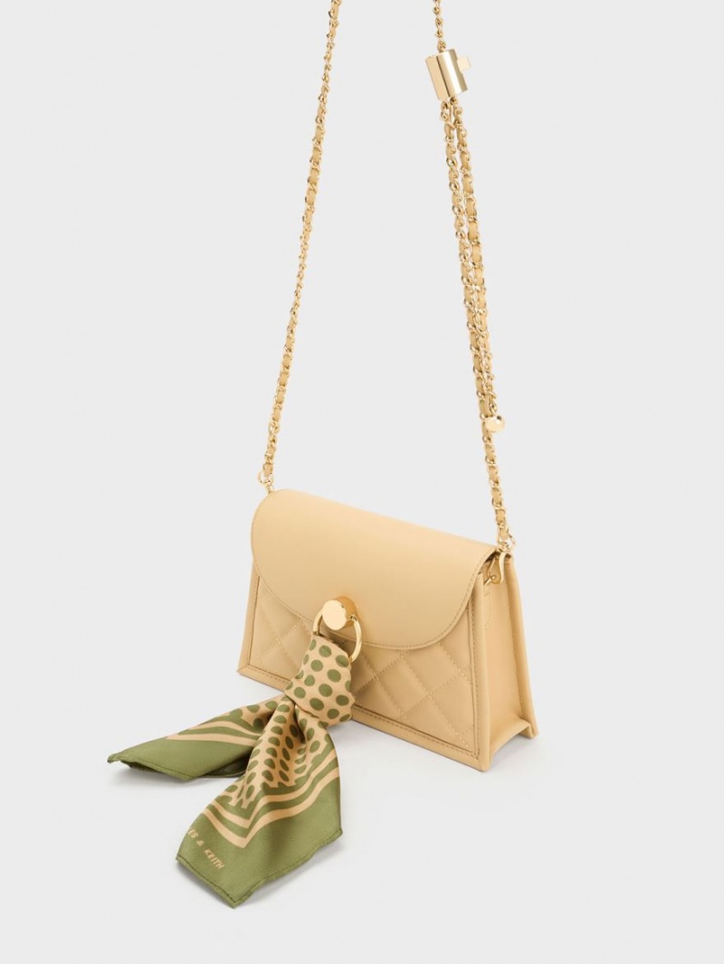 Geanta Tote Charles & Keith Mini Roza Beaded Handle Scarf Bej | 618CWETNX