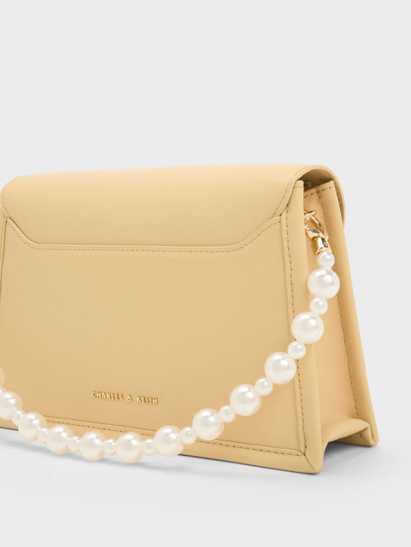 Geanta Tote Charles & Keith Mini Roza Beaded Handle Scarf Bej | 618CWETNX