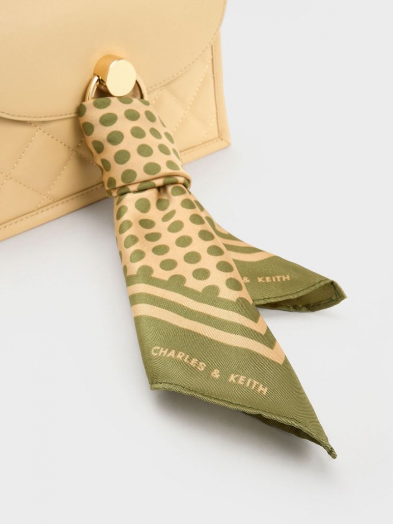 Geanta Tote Charles & Keith Mini Roza Beaded Handle Scarf Bej | 618CWETNX