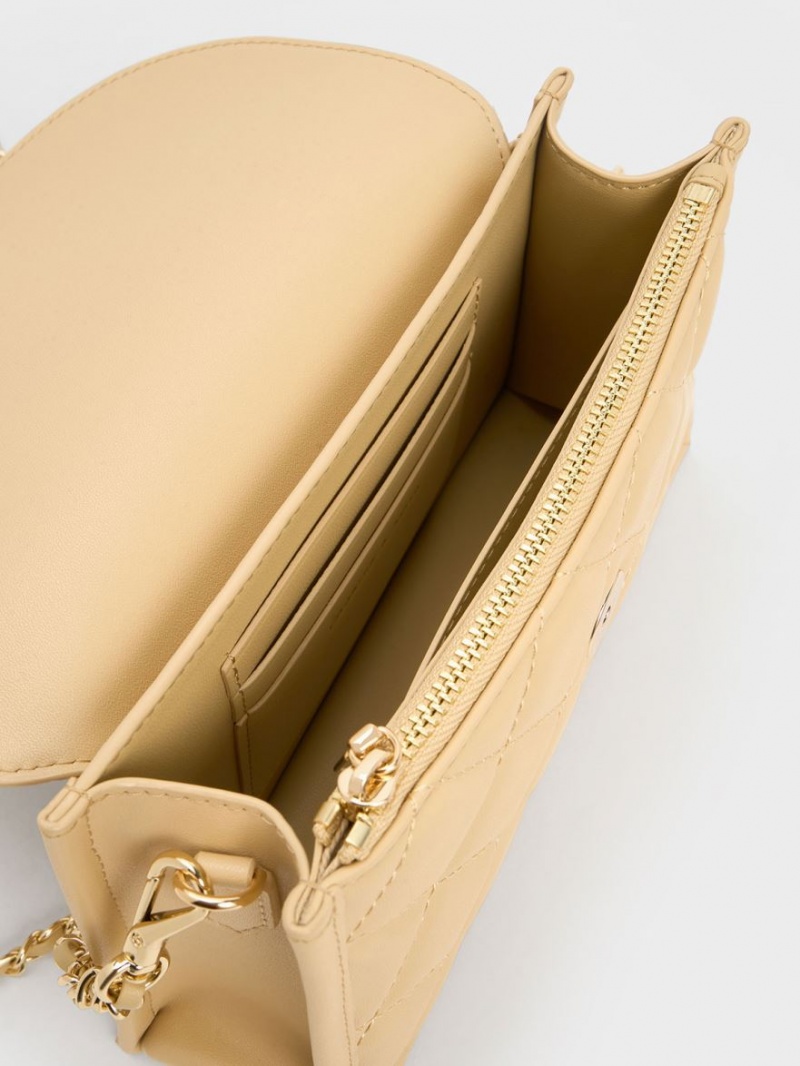 Geanta Tote Charles & Keith Mini Roza Beaded Handle Scarf Bej | 618CWETNX