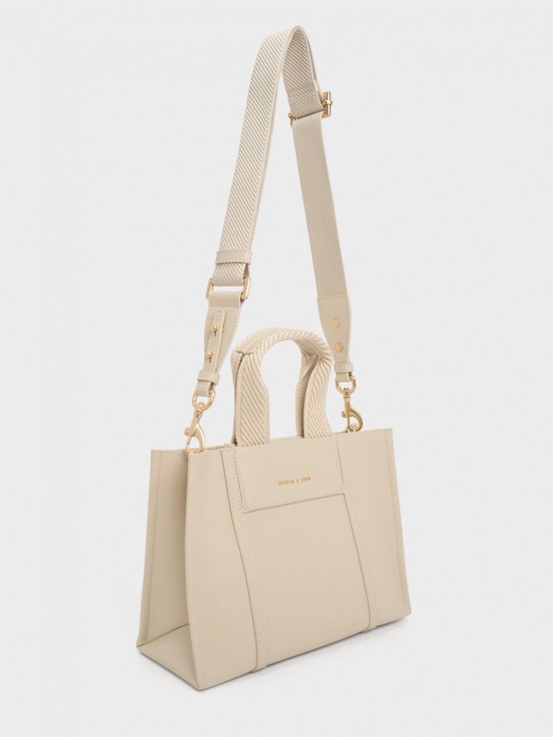 Geanta Tote Charles & Keith Mini Shalia Bej | 107AXNDQU