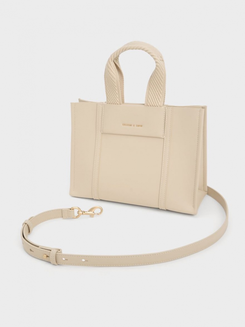 Geanta Tote Charles & Keith Mini Shalia Bej | 107AXNDQU