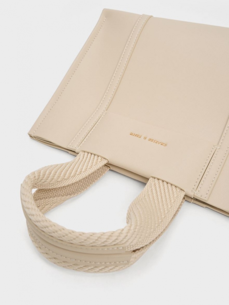 Geanta Tote Charles & Keith Mini Shalia Bej | 107AXNDQU