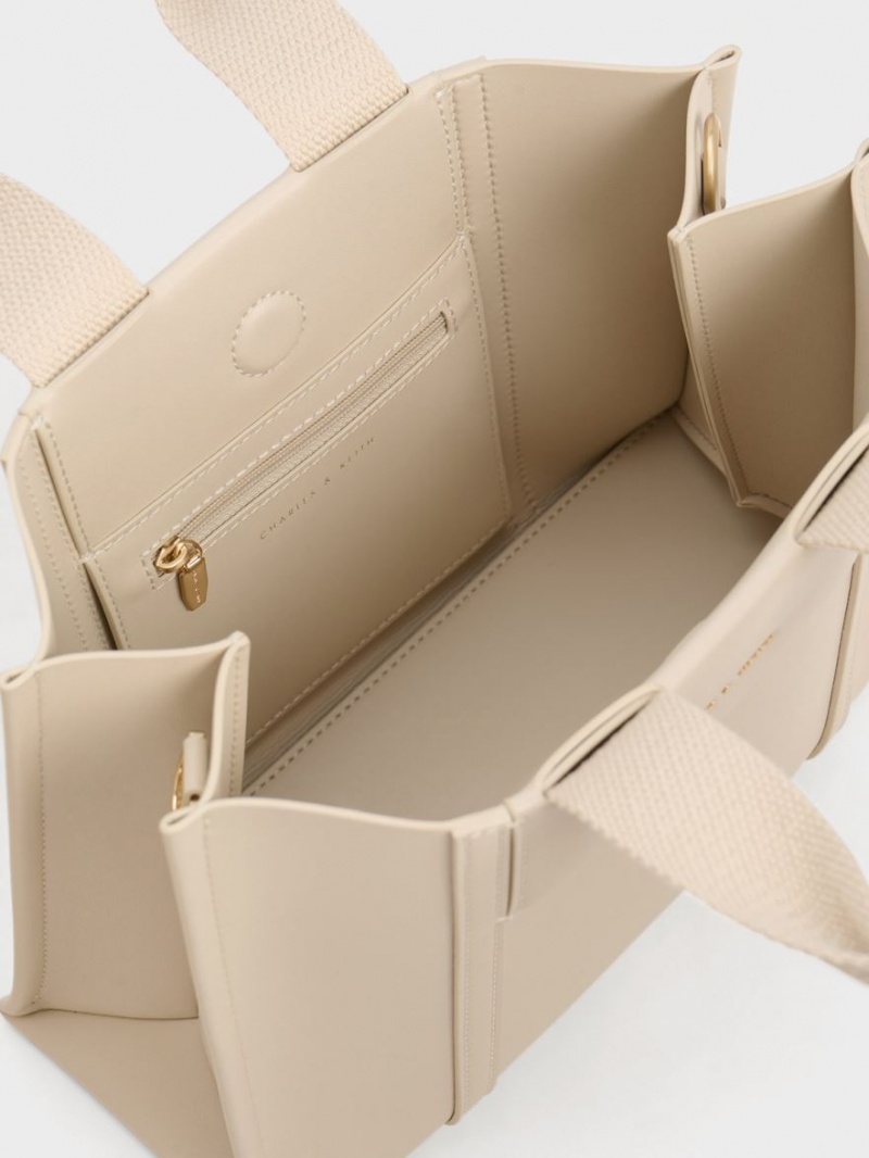 Geanta Tote Charles & Keith Mini Shalia Bej | 107AXNDQU