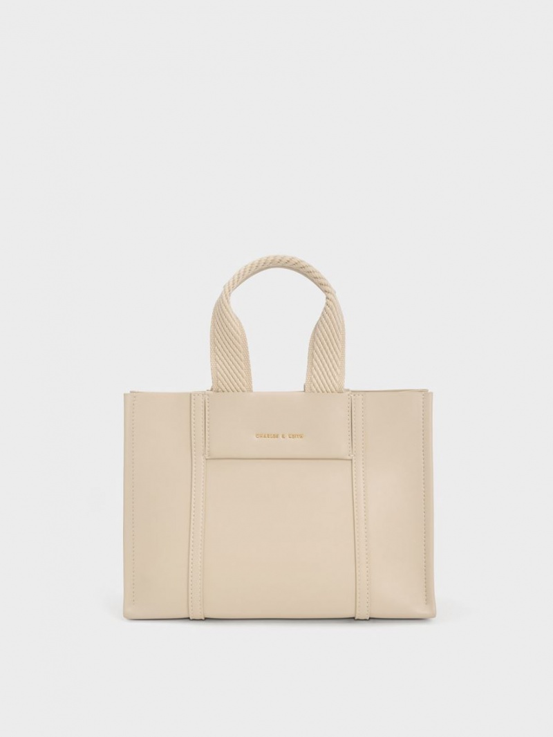Geanta Tote Charles & Keith Mini Shalia Bej | 107AXNDQU