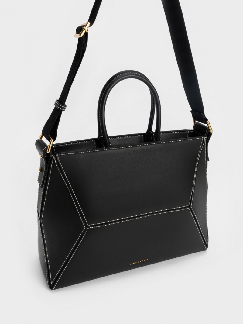 Geanta Tote Charles & Keith Nasrin Geometric Negrii | 630UNRLSP