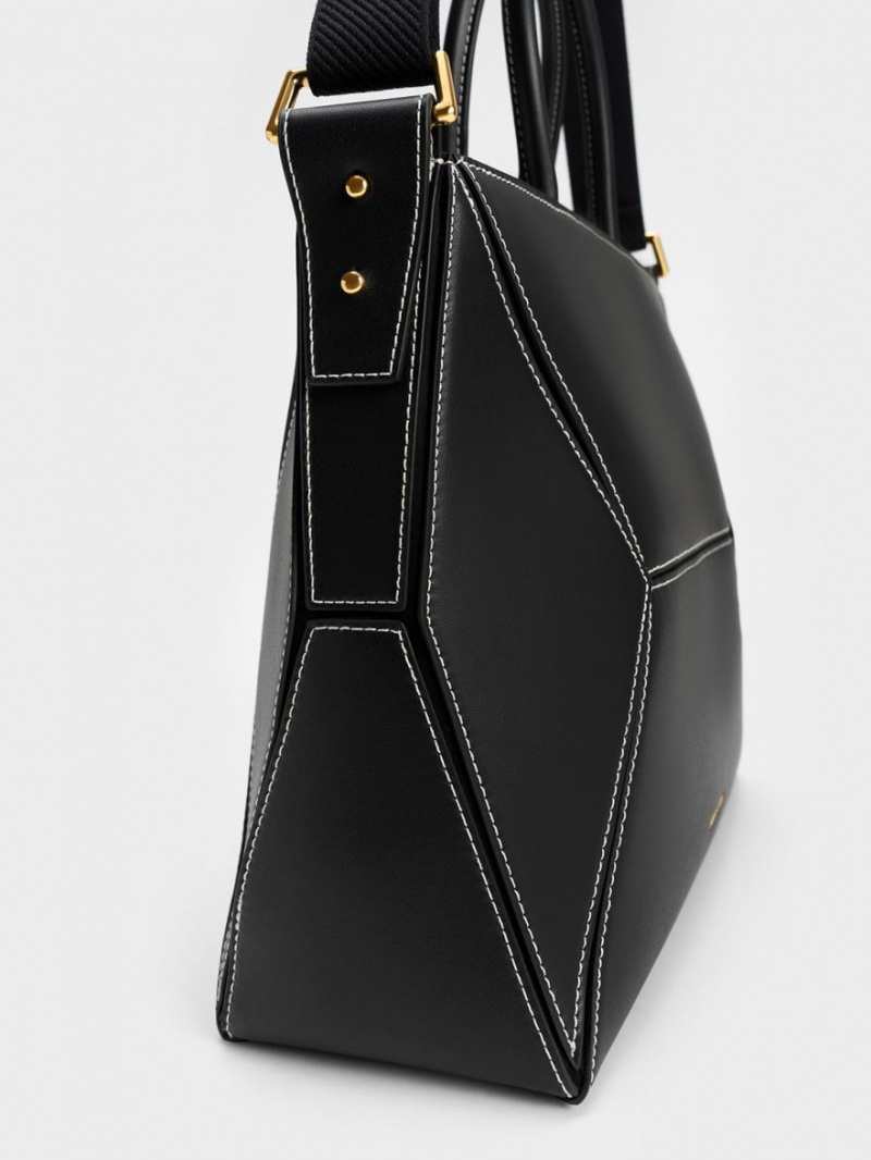 Geanta Tote Charles & Keith Nasrin Geometric Negrii | 630UNRLSP
