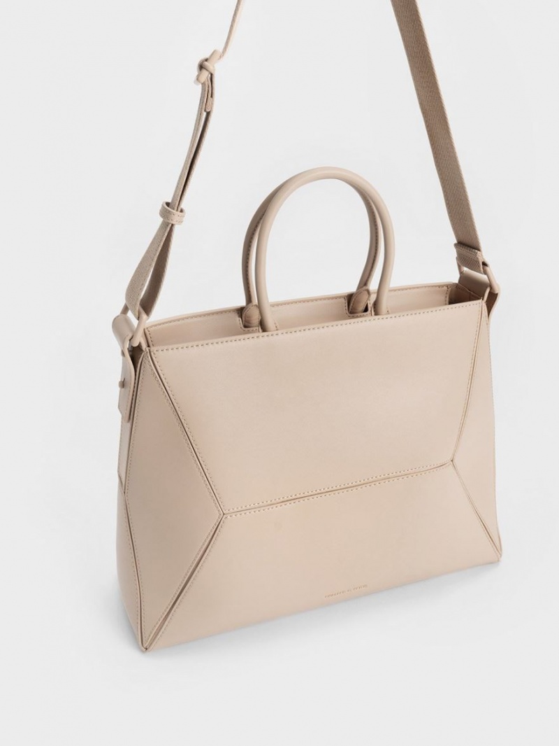 Geanta Tote Charles & Keith Nasrin Geometric Bej | 942PIALBC
