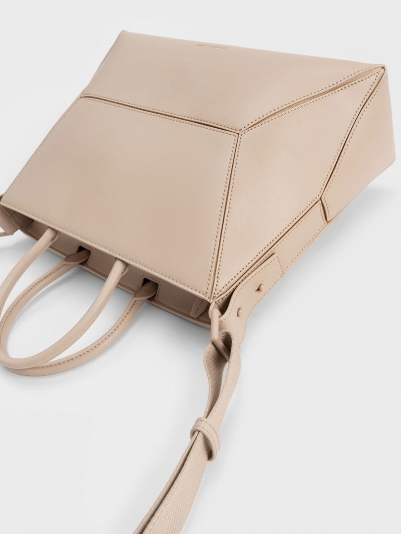 Geanta Tote Charles & Keith Nasrin Geometric Bej | 942PIALBC