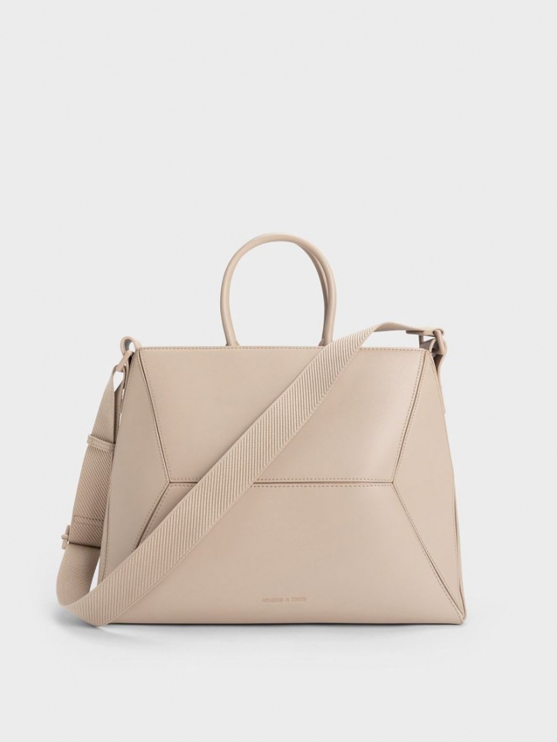 Geanta Tote Charles & Keith Nasrin Geometric Bej | 942PIALBC