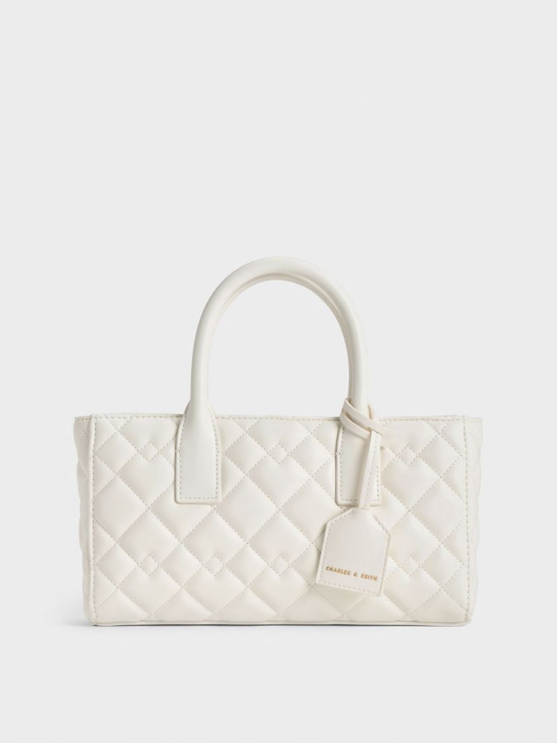 Geanta Tote Charles & Keith Nezu Matlasat Albi | 490BHITPN