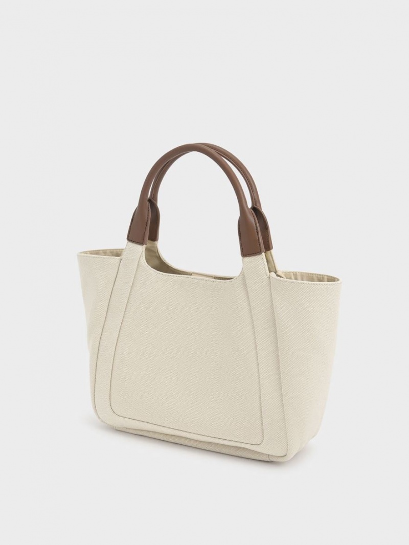 Geanta Tote Charles & Keith Nova Two-Tone Large Panza Albi | 682OCVFUT