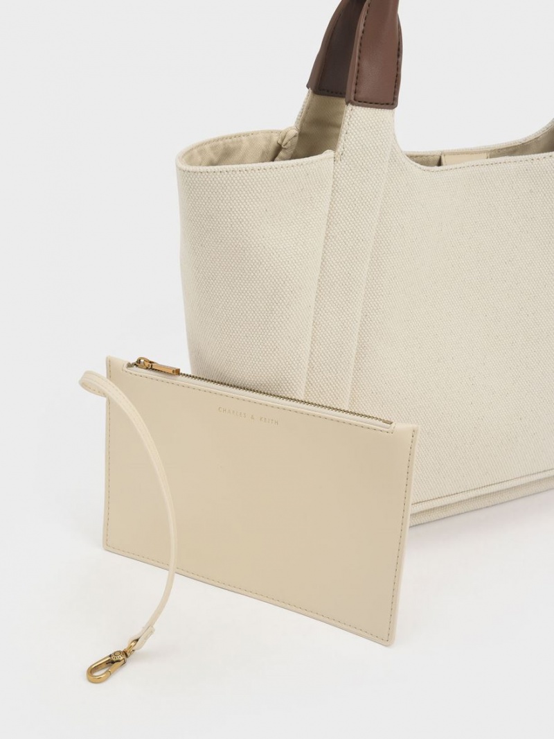 Geanta Tote Charles & Keith Nova Two-Tone Large Panza Albi | 682OCVFUT