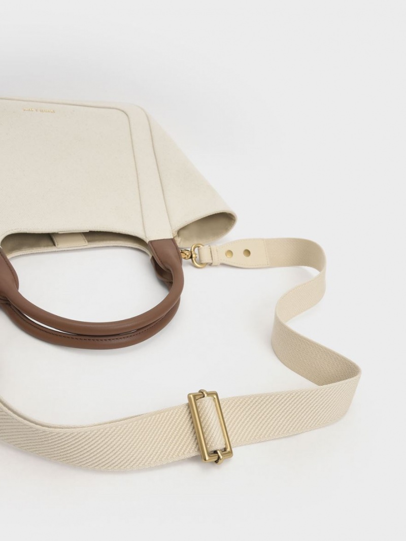 Geanta Tote Charles & Keith Nova Two-Tone Large Panza Albi | 682OCVFUT