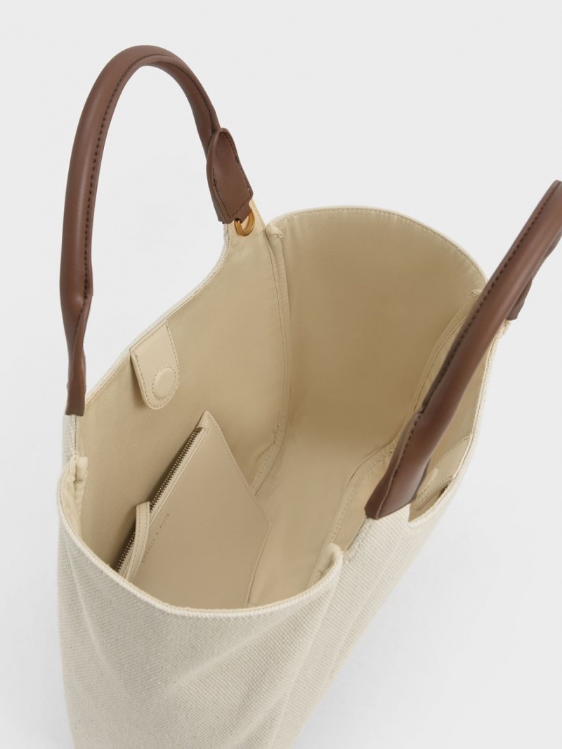 Geanta Tote Charles & Keith Nova Two-Tone Large Panza Albi | 682OCVFUT