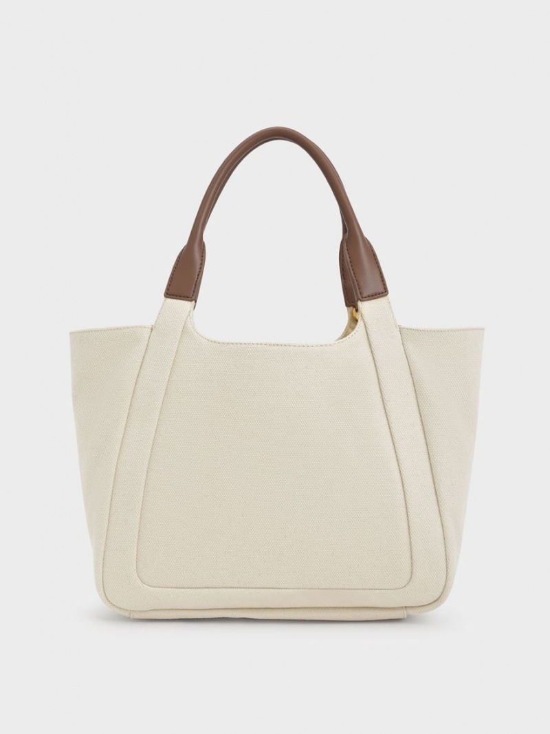 Geanta Tote Charles & Keith Nova Two-Tone Large Panza Albi | 682OCVFUT