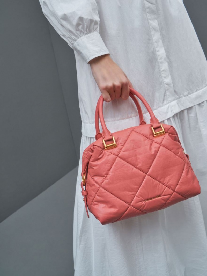 Geanta Tote Charles & Keith Paffuto Matlasat Corai | 920JHWINC