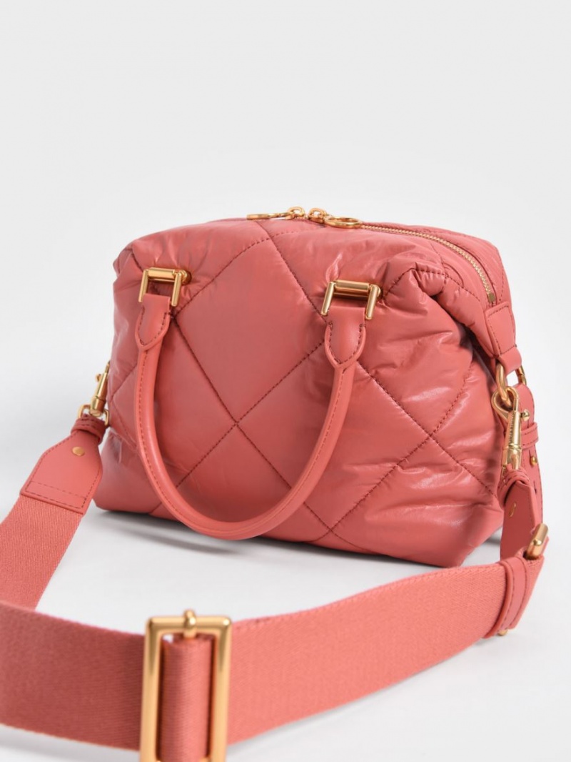 Geanta Tote Charles & Keith Paffuto Matlasat Corai | 920JHWINC