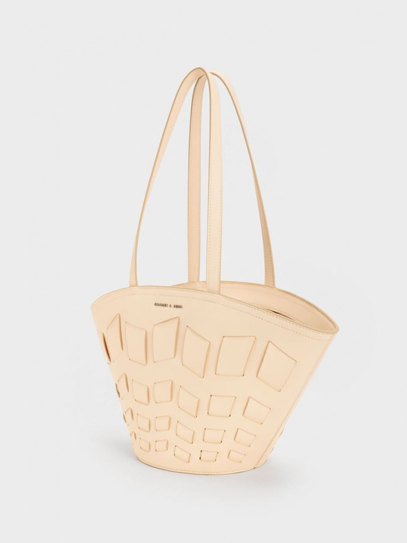 Geanta Tote Charles & Keith Panelled Bej | 350RWDITS