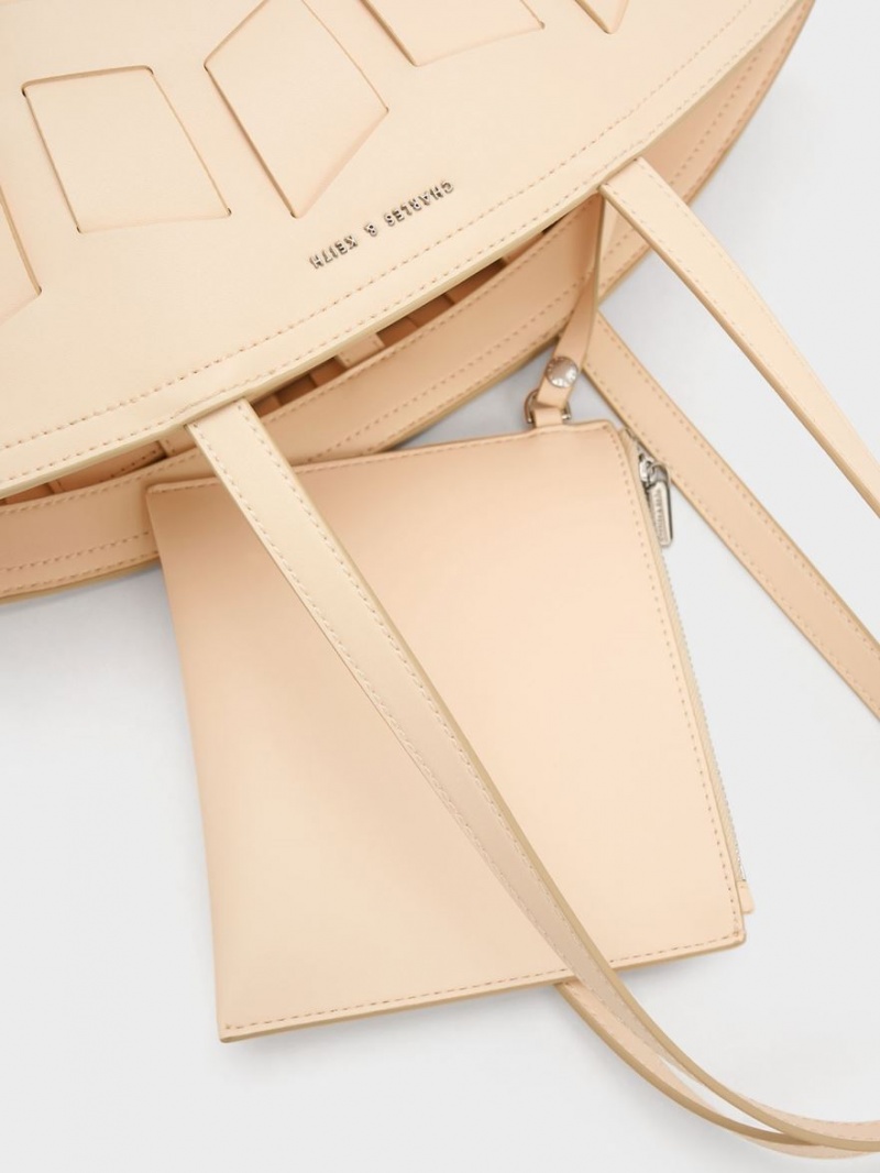 Geanta Tote Charles & Keith Panelled Bej | 350RWDITS