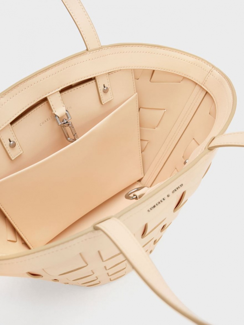Geanta Tote Charles & Keith Panelled Bej | 350RWDITS