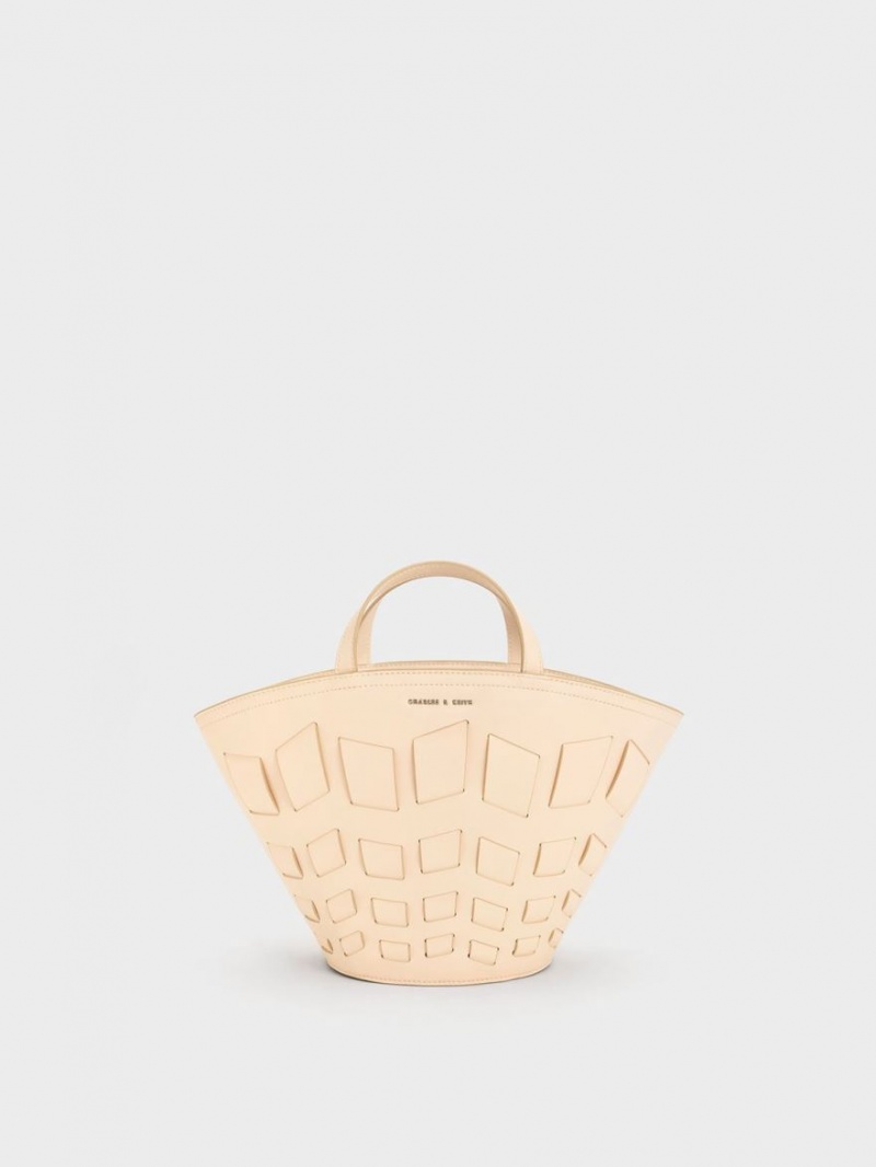 Geanta Tote Charles & Keith Panelled Bej | 350RWDITS