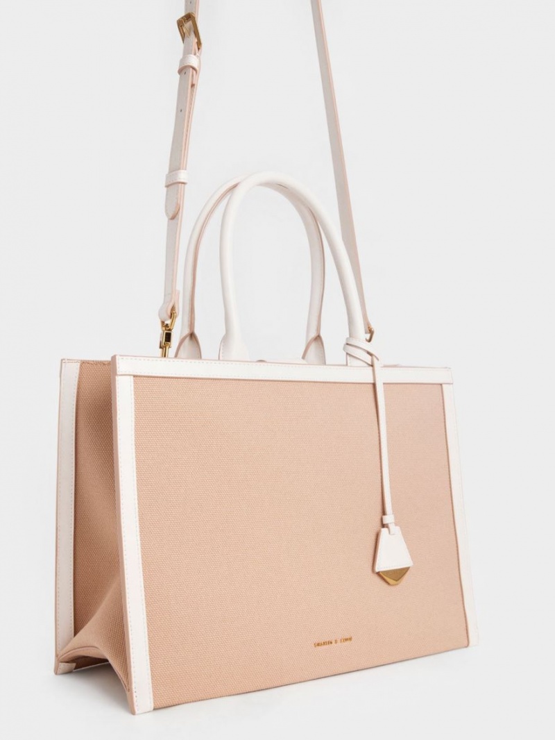 Geanta Tote Charles & Keith Panza Bej | 098VSUWGP