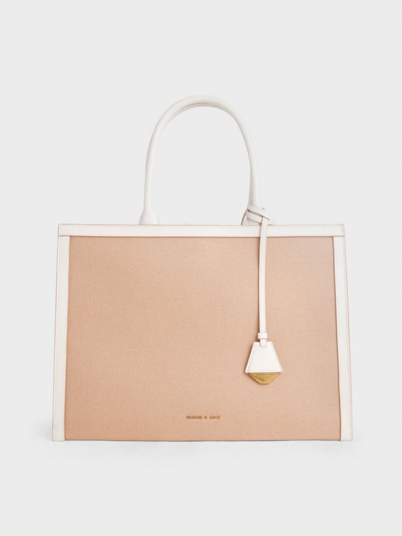Geanta Tote Charles & Keith Panza Bej | 098VSUWGP