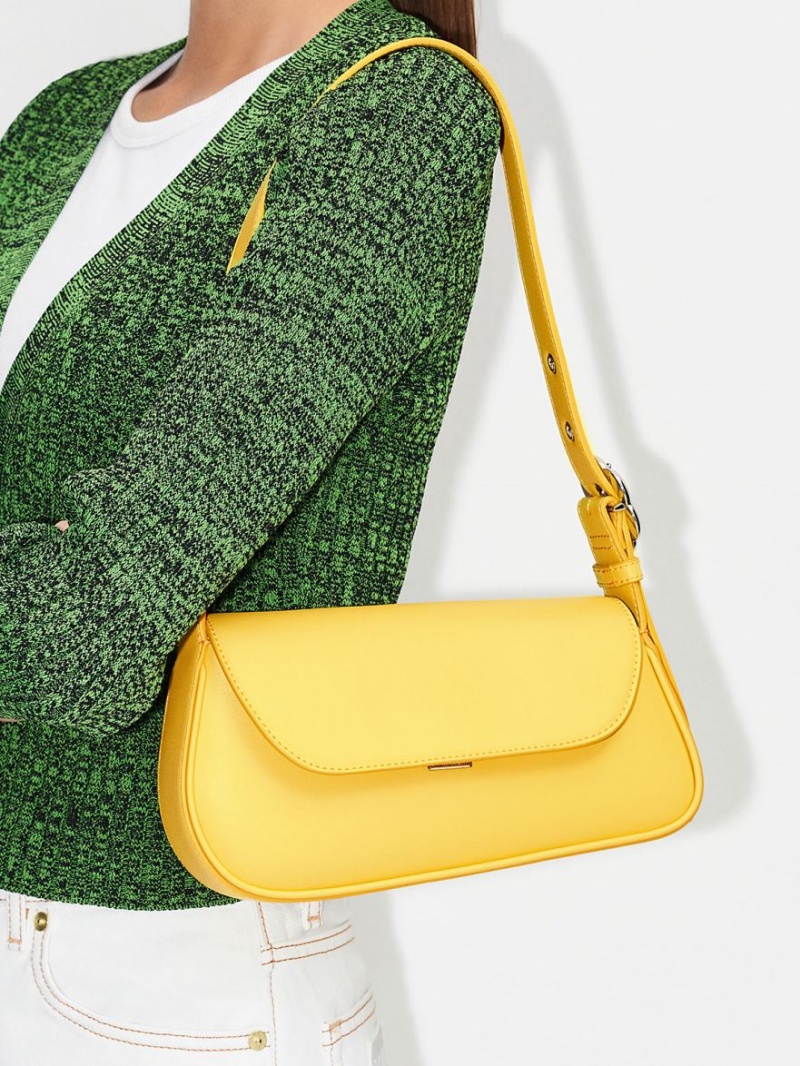 Geanta Tote Charles & Keith Petra Asymmetrical Front Flap Galbeni | 362ACILHR