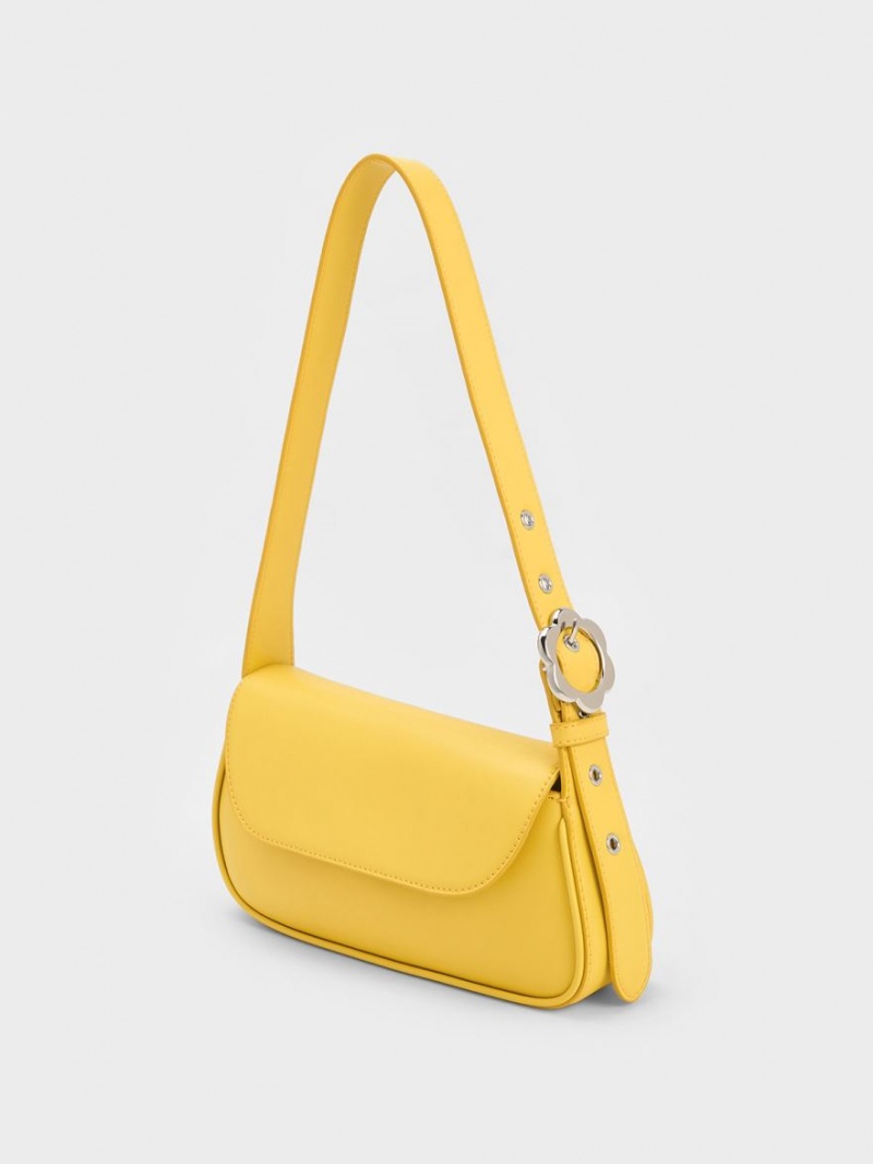 Geanta Tote Charles & Keith Petra Asymmetrical Front Flap Galbeni | 362ACILHR