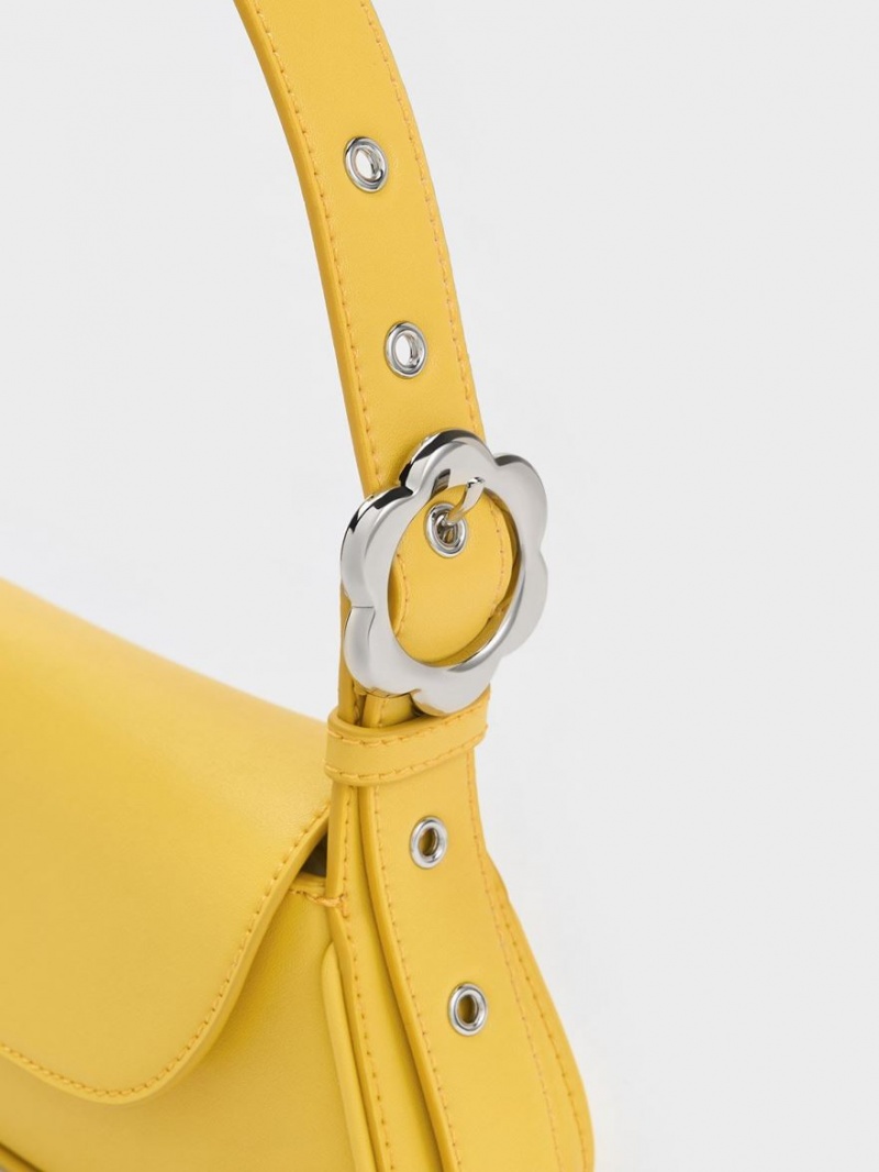Geanta Tote Charles & Keith Petra Asymmetrical Front Flap Galbeni | 362ACILHR