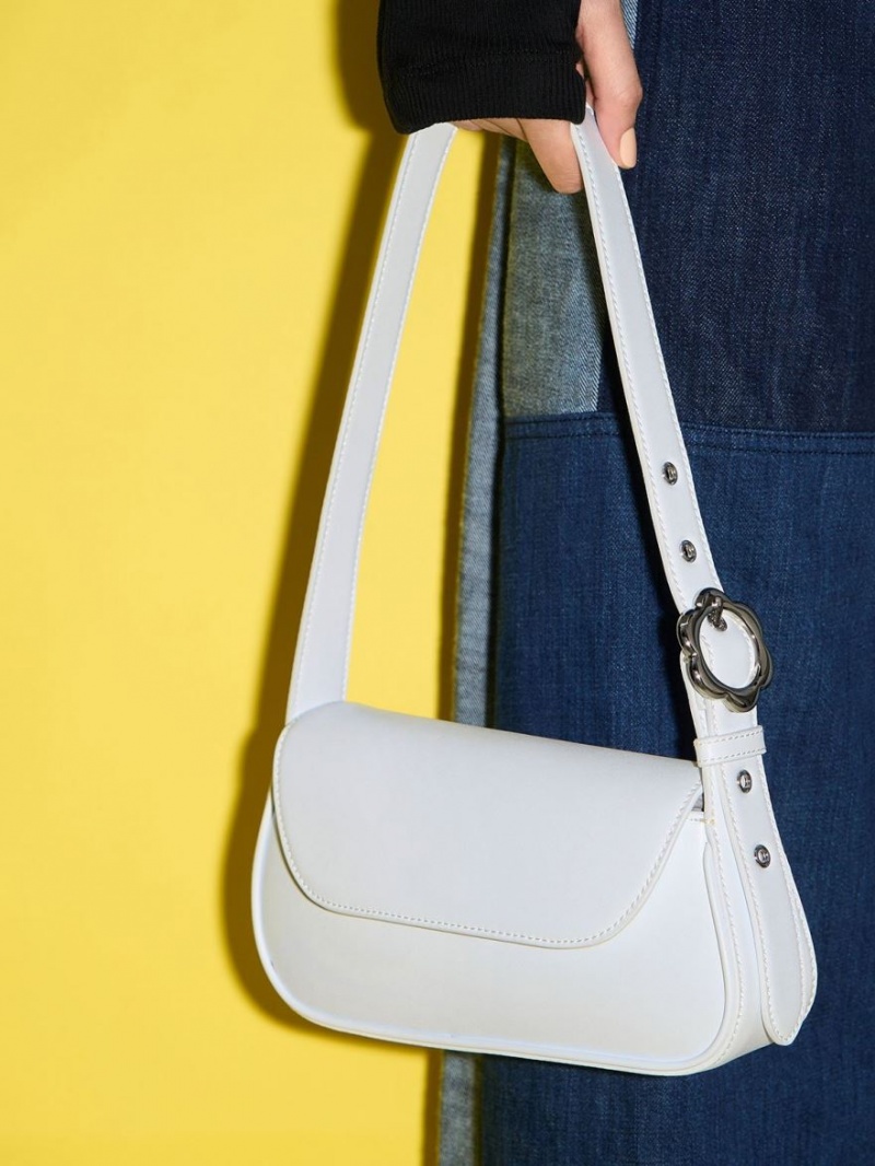 Geanta Tote Charles & Keith Petra Asymmetrical Front Flap Albi | 573NJXDVW