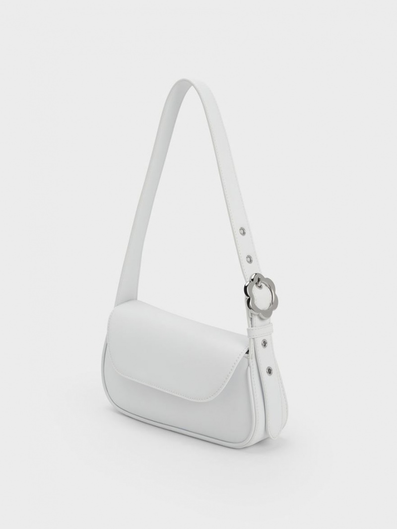 Geanta Tote Charles & Keith Petra Asymmetrical Front Flap Albi | 573NJXDVW