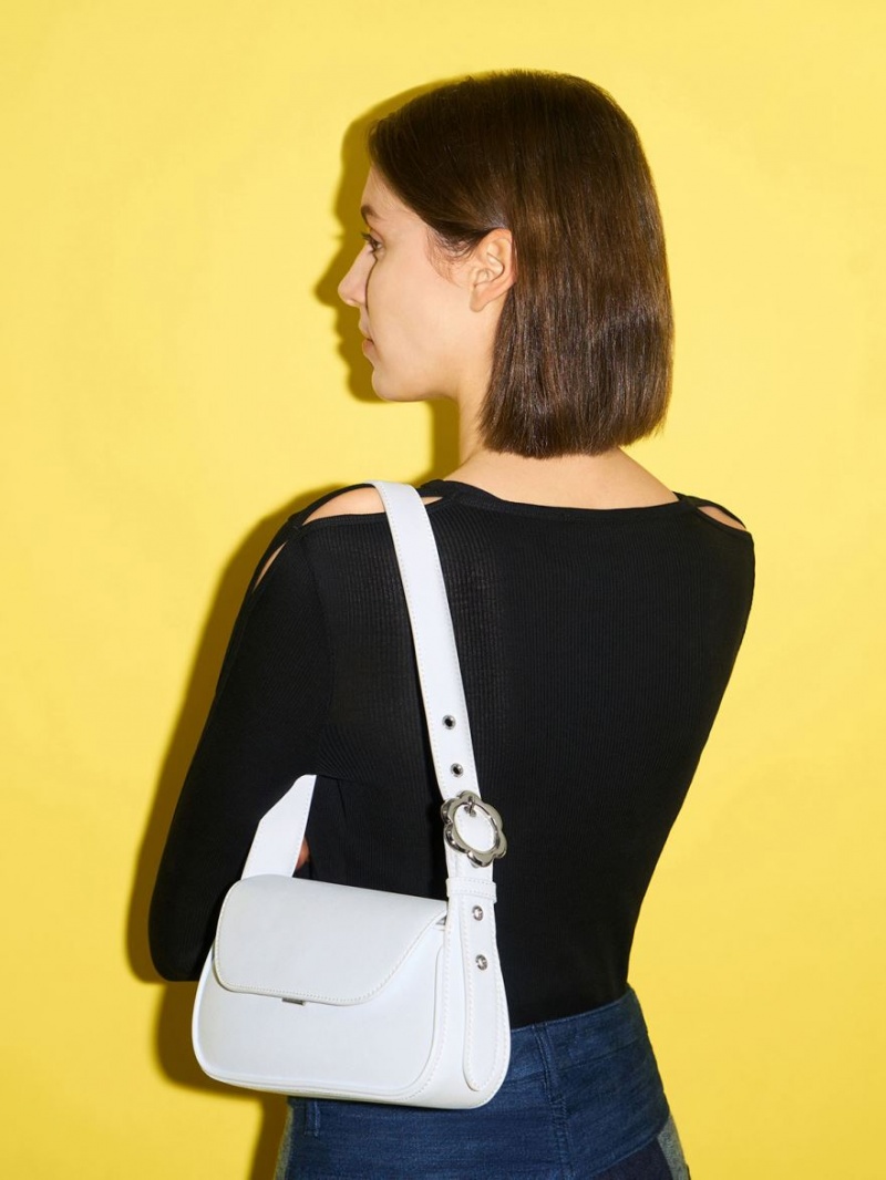 Geanta Tote Charles & Keith Petra Asymmetrical Front Flap Albi | 573NJXDVW