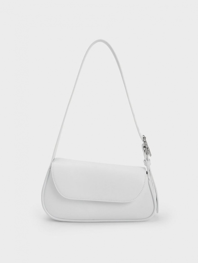 Geanta Tote Charles & Keith Petra Asymmetrical Front Flap Albi | 573NJXDVW
