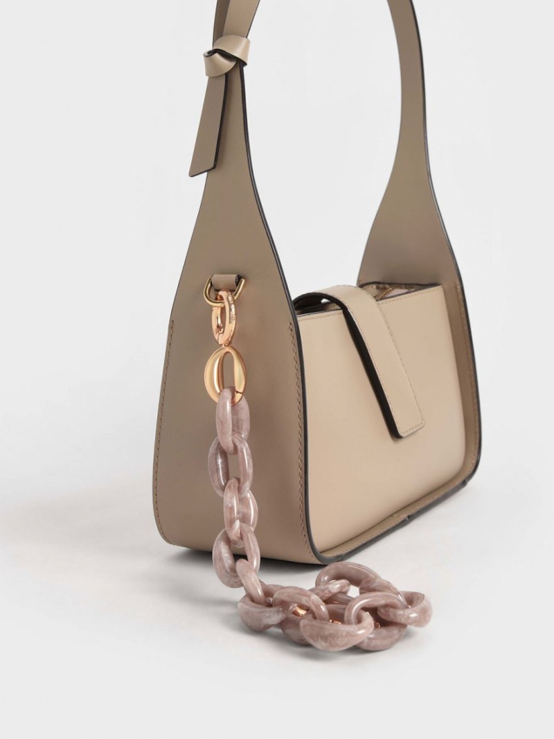Geanta Tote Charles & Keith Piele Chain-Link Bej | 024WOJYGK