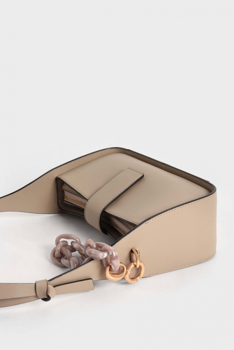 Geanta Tote Charles & Keith Piele Chain-Link Bej | 024WOJYGK