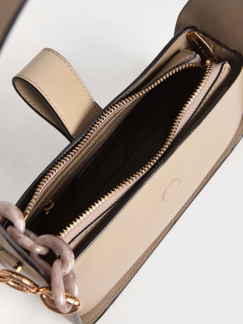Geanta Tote Charles & Keith Piele Chain-Link Bej | 024WOJYGK