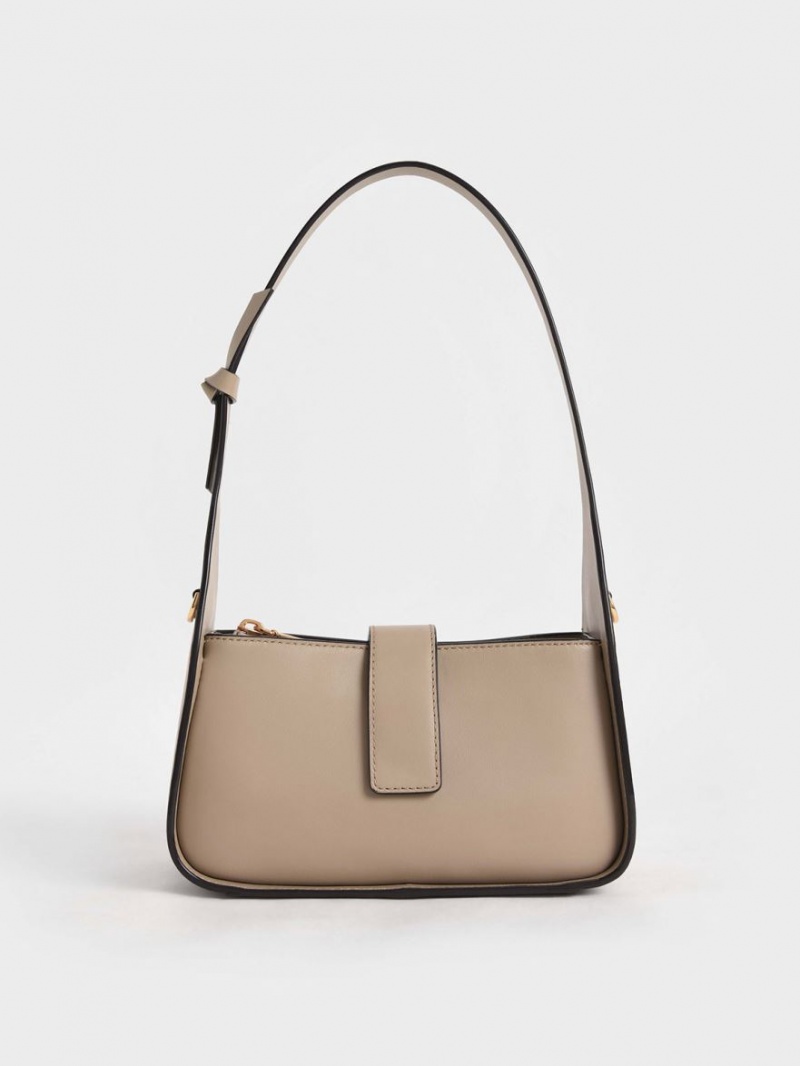 Geanta Tote Charles & Keith Piele Chain-Link Bej | 024WOJYGK