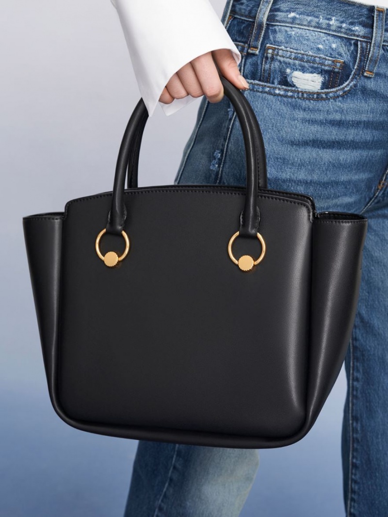 Geanta Tote Charles & Keith Ring-Embellished Large Negrii | 508POQRVY