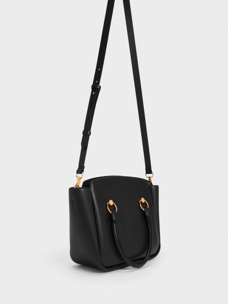 Geanta Tote Charles & Keith Ring-Embellished Large Negrii | 508POQRVY